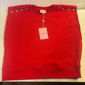 Red Entro Crewneck Sleeveless Sweatshirt with Studded Shoulders